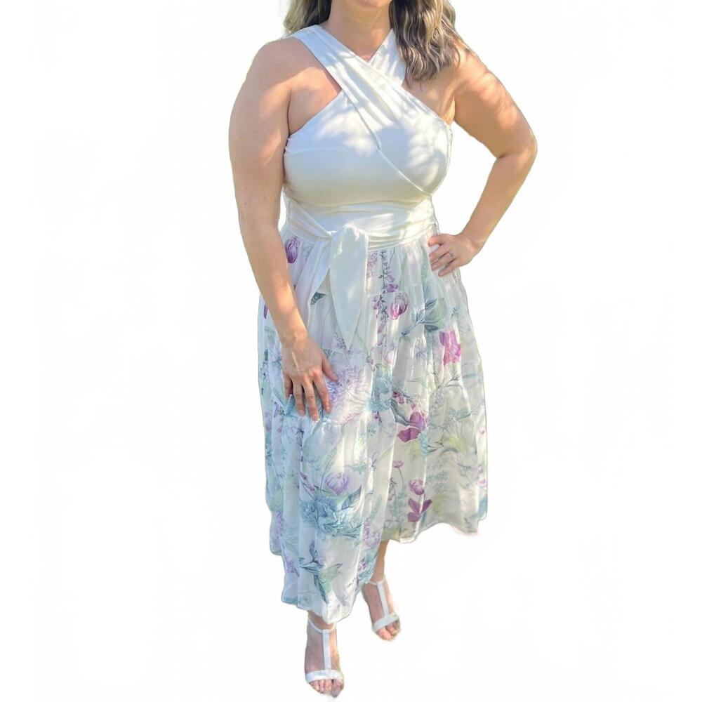 NEW WHITE BIRCH brunch at the botanical gardens midi dress in white
